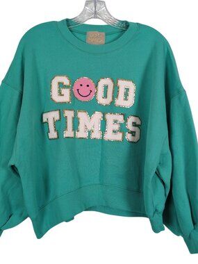 Judith March Good Times Sweatshirt Size S Teal GOOD TIMES Made USA